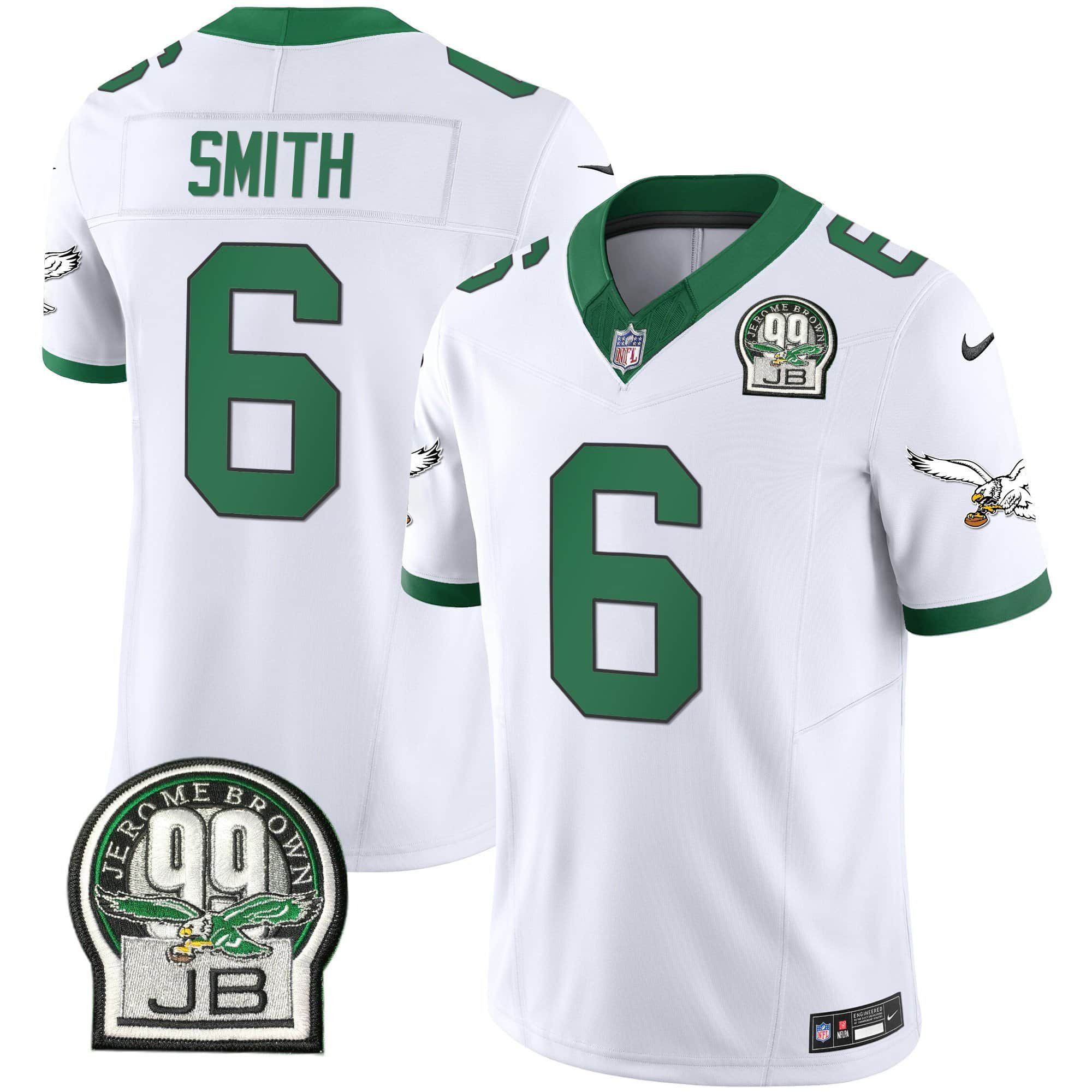 Men Philadelphia Eagles #6 Smith White 2024 Nike Jerome Brown Patch Alternate Limited NFL Jersey